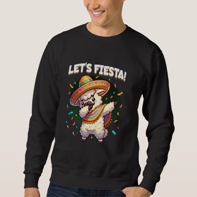 Låt oss festa Dabbing Lama Mustasch Sombrero Cinco Lång Ärmad Tröja (Framsida)