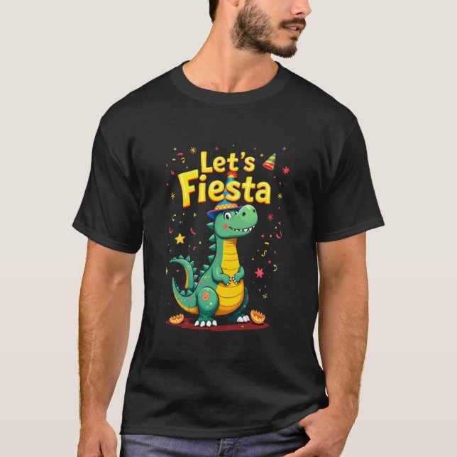 Låt oss festa festlig dinosaur t shirt (Framsida)