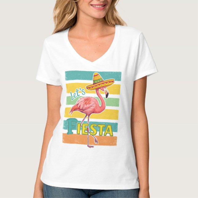 Låt oss festa flamingo Cinco De Mayo T Shirt (Framsida)