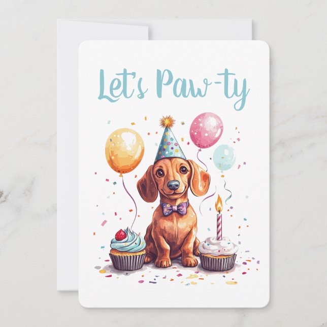 Låt oss festa födelsedag Dachshund Hundar Inbjudningar (Framsida)