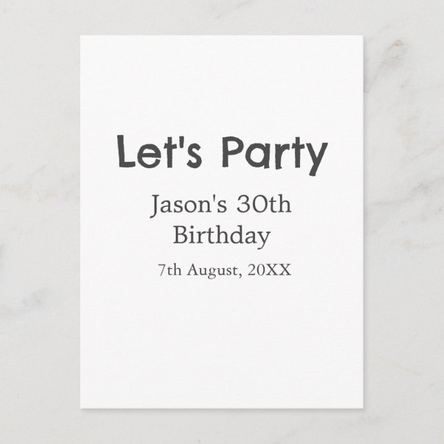 Låt oss festa glad 30-årsdag enkel grå namnet vykort (Framsida)