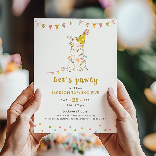 Låt oss festa Hund-tema Barnets 5-års födelsedagsf Inbjudningar (Skapare uppladdad)
