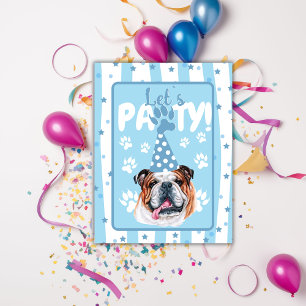 Låt oss festa illustration av bulldog blå Födelsed Tack Kort