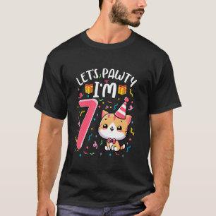 Låt oss festa Jag är 7 år gammal tjej Katt Kattung T Shirt