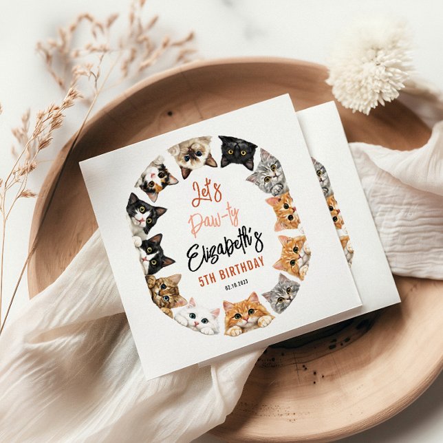 Låt oss festa Katt 5-årsdag | Anpassad födelsedags Pappersservett (Let's Pawty Cat 5th Birthday | Custom Birthday Kid Napkins
)