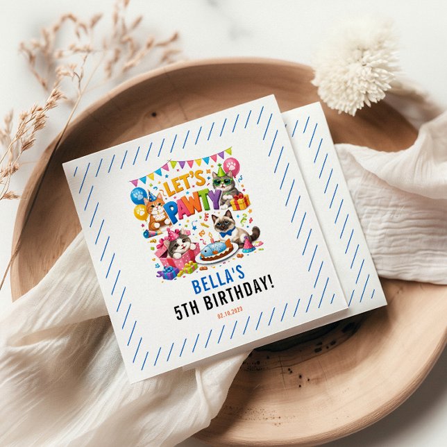 Låt oss festa Katt 5-årsdag | Söt katts födelsedag Pappersservett (Let’s Pawty Cat 5th Birthday | Cute Kitty Birthday Napkins
)