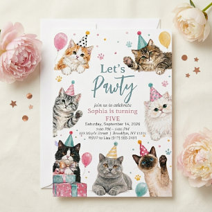 Låt oss festa Kitty födelsedagsfest Katt inbjudan