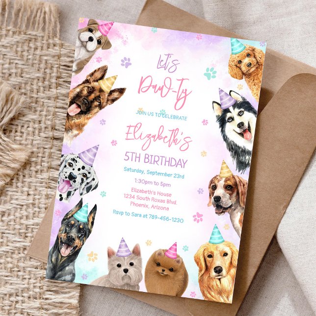 Låt oss festa Kitty Hund Valp Födelsedagsinbjudan Inbjudningar (Skapare uppladdad)