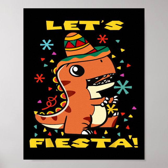 Låt oss festa mexikansk dinosaur Cinco De Mayo små Poster (Framsidan)
