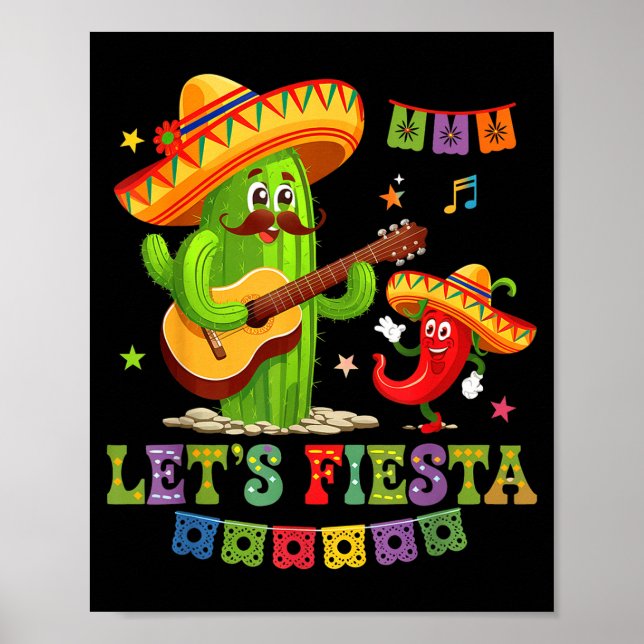 Låt oss festa mexiko fiesta taco gitarr kaktus fem poster (Framsidan)