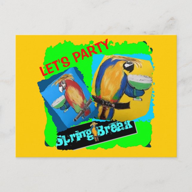 Låt oss festa - Papegojor Inbjudan Vykort (Framsida)