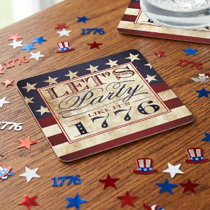 Låt oss festa som det är 1776 Vintage 4:e juli Underlägg Papper Kvadrat