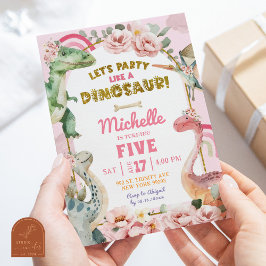 Låt oss festa som en dinosauriemedlems rosa födels inbjudningar