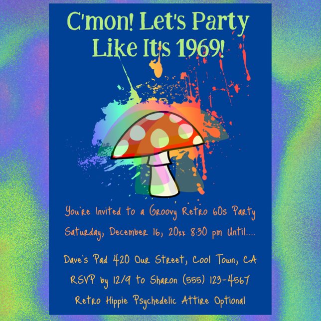Låt oss festa som om det är 1969-fest inbjudningar (Let's Party Like It's 1969 Psychedelic Party Invitation)