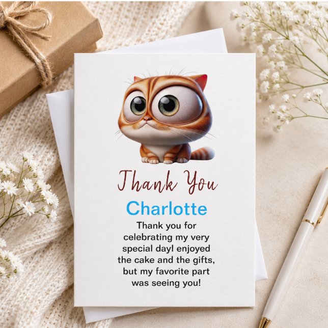Låt oss festa! Söt katt 2-års födelsedagsfest Tack Kort (Let's Pawty! Cute Cat 2nd Birthday Party Thank You Card)