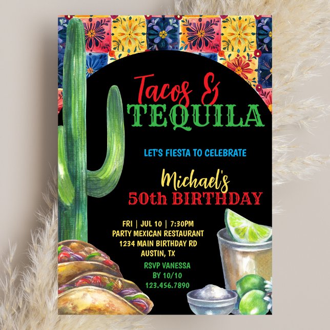 Låt oss festa Tacos & Tequila Mexikansk 50-års föd Inbjudningar (Skapare uppladdad)
