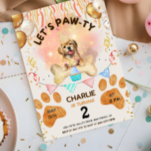 Låt oss festa Valp Vattenfärg Födelsedagsfirande