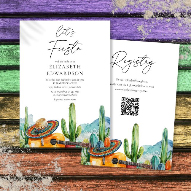 Låt oss festa Vattenfärg QR-kod Bröllopsdusch Inbjudningar (Let's Fiesta Watercolor QR Code Bridal Shower Invitation)