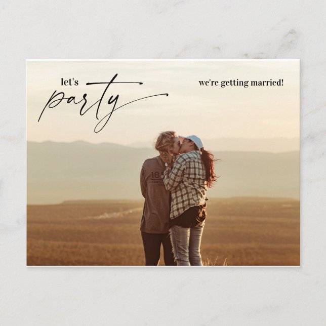 Låt oss festa Vi gifter oss Roliga bröllopsnyheter Vykort (Framsida)