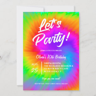 Låt oss festa Vibrant Tie Dye födelsedagsfest Inbjudningar