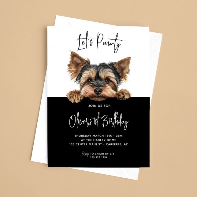 Låt oss festa Yorkshire Terrier 1-årsdag Inbjudningar (Skapare uppladdad)