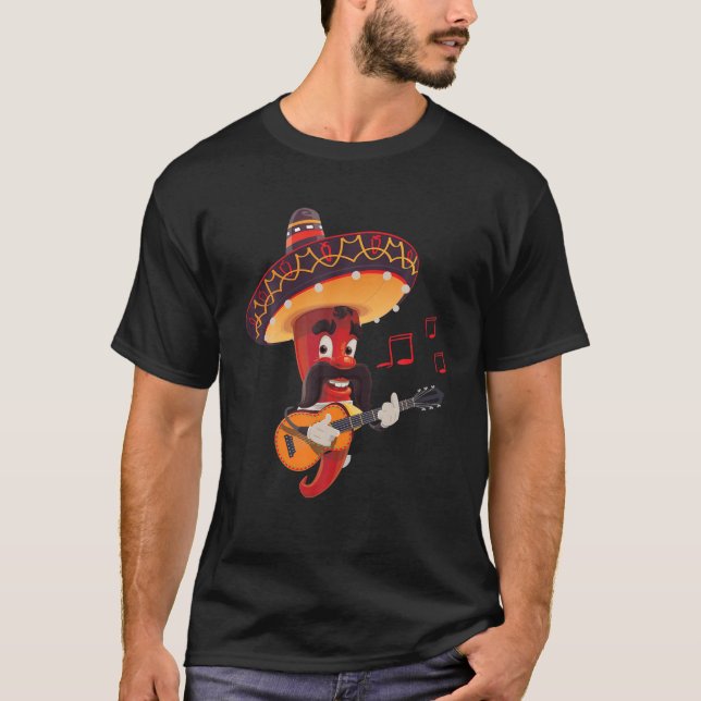 Låt oss Fiesta 5 De Mayo Viva Mexico Pepper Guitar T Shirt (Framsida)