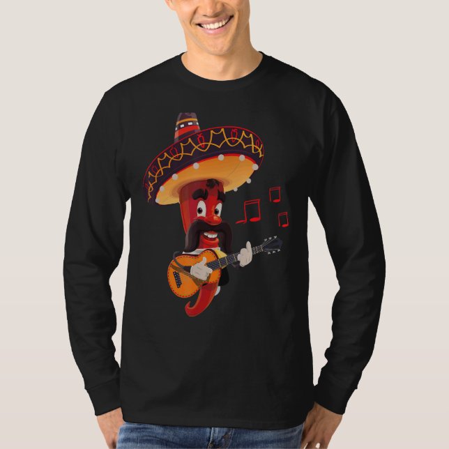 Låt oss Fiesta 5 De Mayo Viva Mexico Pepper Guitar T Shirt (Framsida)