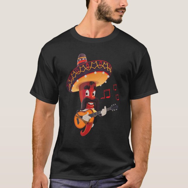 Låt oss Fiesta 5 De Mayo Viva Mexico Pepper Guitar T Shirt (Framsida)