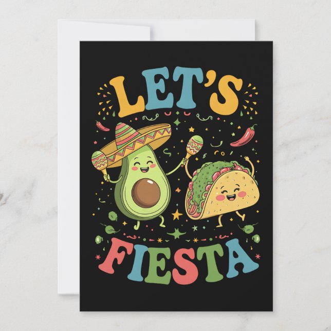 Låt oss Fiesta Avocado och Tacos cinco de Mayo Inbjudningar (Framsida)