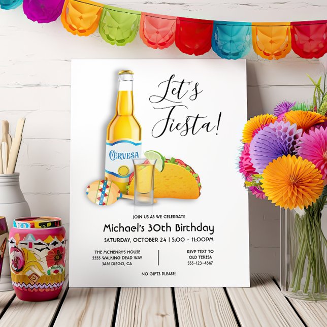 Låt oss Fiesta Beer tequila shot taco Birthday Inv Inbjudningar (Skapare uppladdad)