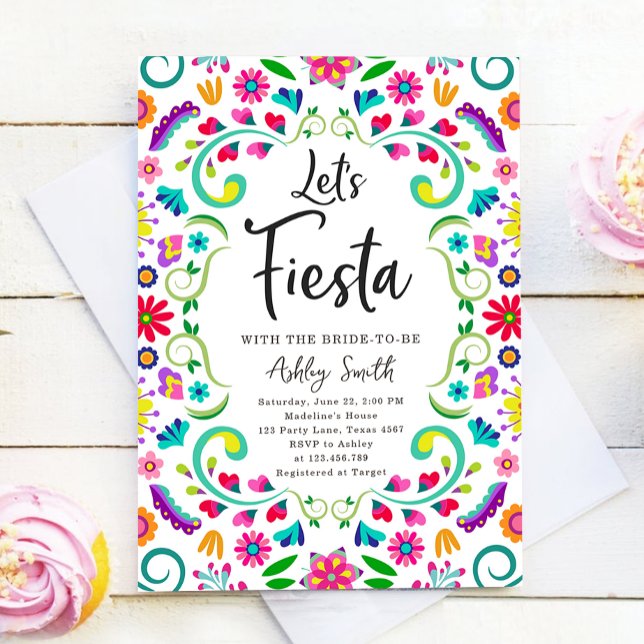 Låt oss Fiesta Blommigt Fiesta Mexican Möhippa Inbjudningar (Skapare uppladdad)