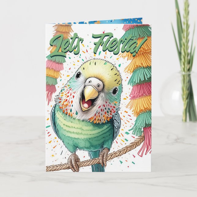 Låt oss Fiesta Budgie Birthday Card - Cute Piñatas Program (Framsida)