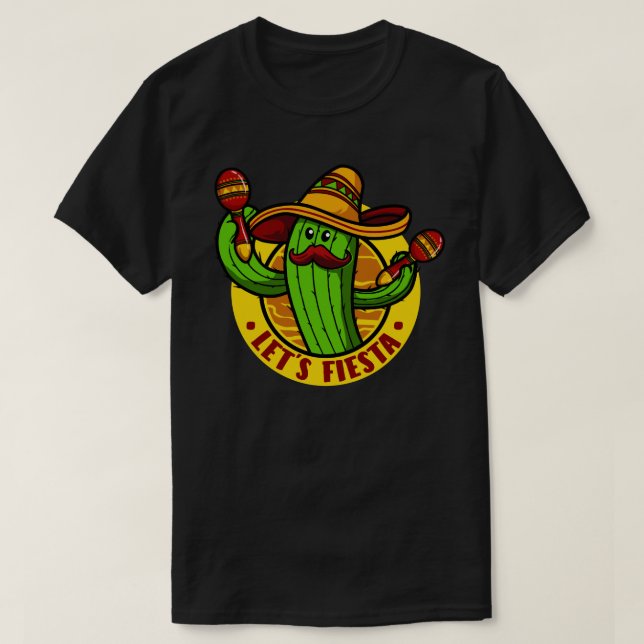 låt oss fiesta Cactus med Sombrero Cinco de mayo T Shirt (Design framsida)