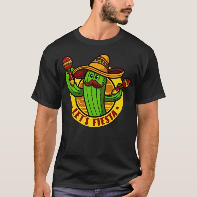 låt oss fiesta Cactus med Sombrero Cinco de mayo T Shirt (Framsida)