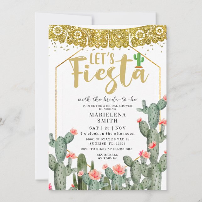 Låt oss Fiesta Cactus Mexican Möhippa Inbjudningar (Framsida)