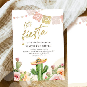 Låt oss Fiesta Cactus Watercolor Möhippa Invit Inbjudningar