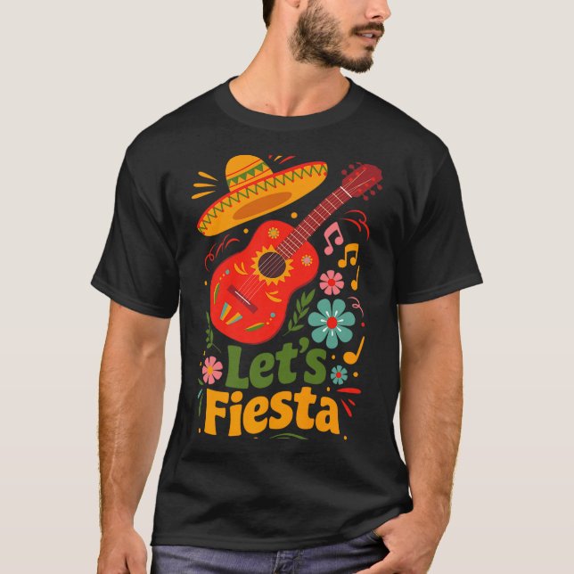Låt oss fiesta cinco de mayo gitarr mexikanska vib t shirt (Framsida)