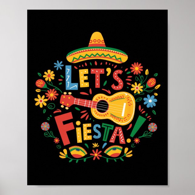 Låt oss Fiesta Cinco De Mayo Guitar Funny Mexican  Poster (Framsidan)