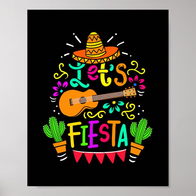 Låt oss Fiesta Cinco De Mayo Party Mexican Guitar Poster (Framsidan)