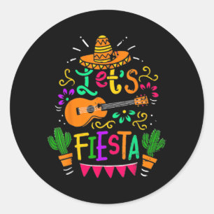 Låt oss Fiesta Cinco De Mayo Party Mexican Guitar Runt Klistermärke