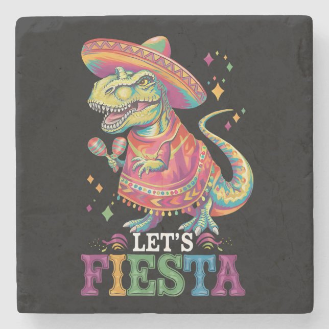 Låt oss Fiesta Cinco De Mayo T Rex Dinosaur Stenunderlägg (Framsidan)