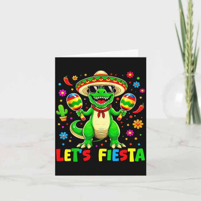 Låt oss fiesta dinosaur cinco de mayo pojkar barn kort (Framsida)