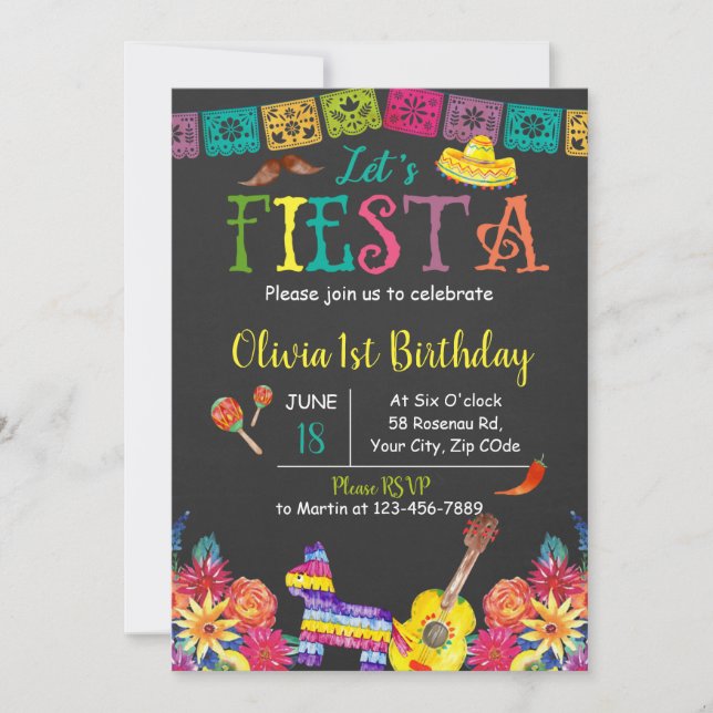 Låt oss fiesta-födelsedagsinbjudan inbjudningar (Framsida)