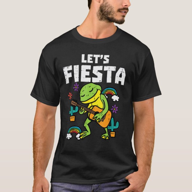 Låt oss Fiesta Frog Guitar Animal Cinco De Mayo Me T Shirt (Framsida)