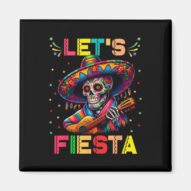 Låt oss Fiesta Funny Sugar Skull som spelar Guitar Magnet (Framsidan)