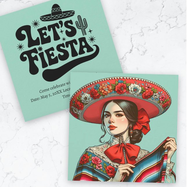 Låt oss Fiesta Groovy Festive Sombrero Inbjudningar (Let's Fiesta Groovy Festive Sombrero Invitation.)