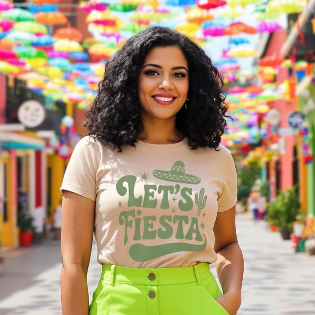 Låt oss fiesta groovy sombrero kaktus festlig t shirt (Let's Fiesta Groovy Sombrero Cacti Festive T-Shirt.)