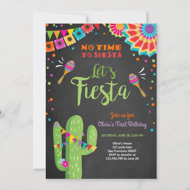Låt oss Fiesta inbjudan Mexikanska födelsedagsaktu (Framsida)