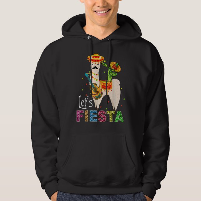Låt oss Fiesta Llama Cinco De Mayo Cactus Sombrero Hoodie (Framsida)