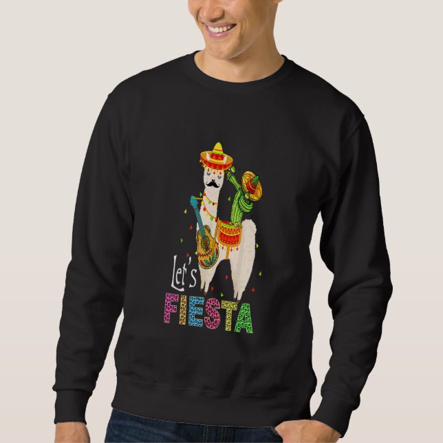 Låt oss Fiesta Llama Cinco De Mayo Cactus Sombrero Lång Ärmad Tröja (Framsida)